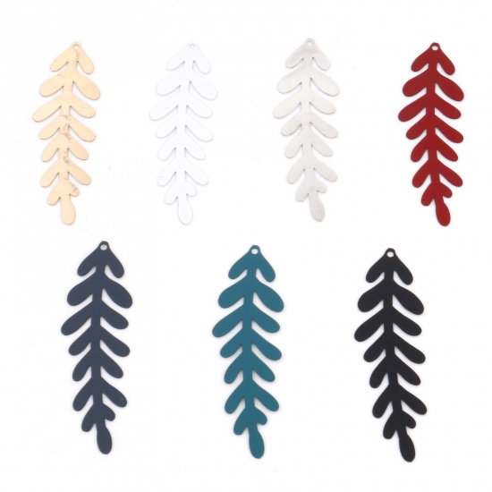 Picture of Iron Based Alloy Flora Collection Pendants Multicolor Leaf Painted 5.1cm x 1.6cm