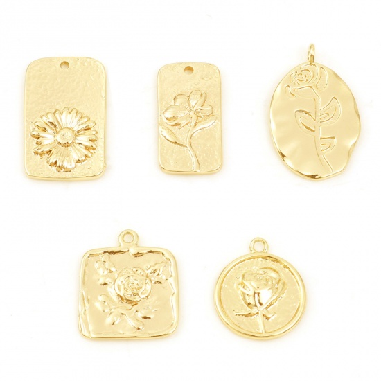 Picture of Copper Charms Geometric Real Gold Plated Flower