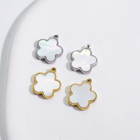 Picture of 304 Stainless Steel & Shell Charms Multicolor Flower 12mm x 10.5mm