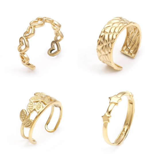 Immagine di 304 Acciaio Inossidabile Elegante Aperto Anello Oro Placcato Cuore Ramo 1 Pz