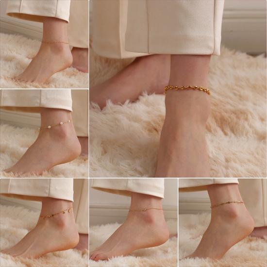 Picture of 304 Stainless Steel Anklet Gold Plated Multicolor 22cm(8 5/8") long