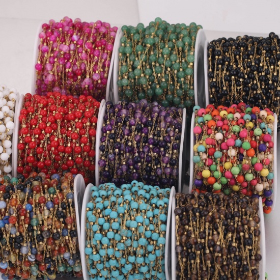 Picture of 304 Stainless Steel & Stone Link Chain Gold Plated Multicolor 4.5mm - 4mm