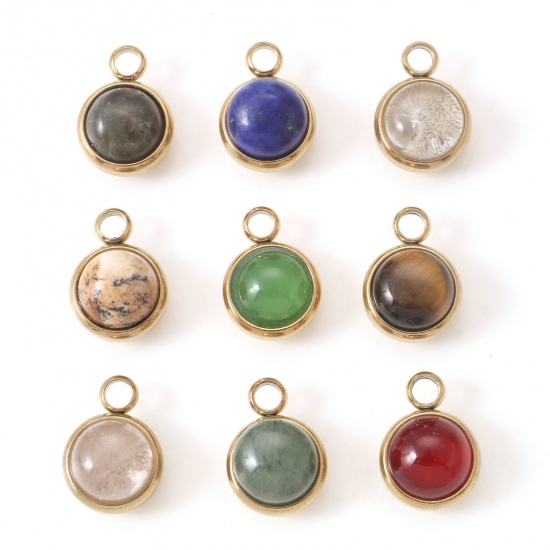Picture of 304 Stainless Steel & Gemstone Charms Gold Plated Multicolor Round 14mm x 10mm