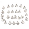 Picture of 304 Stainless Steel & Shell Charms Silver Tone White Round Initial Alphabet/ Capital Letter Message " A-Z " 24mm x 16mm