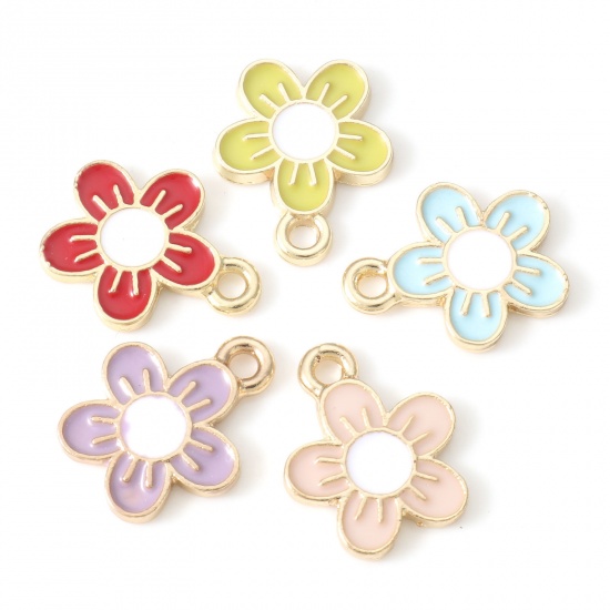 Immagine di Lega di Zinco Charms Fiore Oro Placcato Multicolore Smalto 16mm x 13mm , 10 Pz