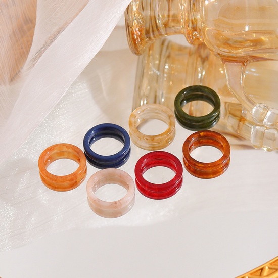 Picture of Resin Retro Unadjustable Band Rings Multicolor 17mm(US Size 6.5)