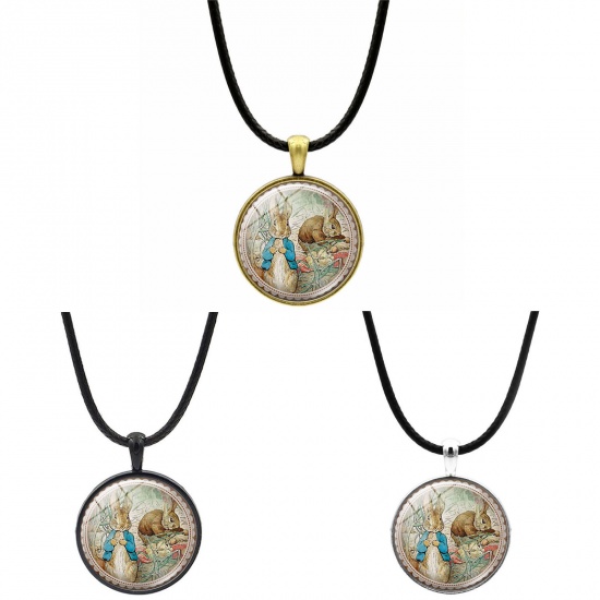 Picture of Glass Easter Day Pendant Necklace Multicolor Round Rabbit