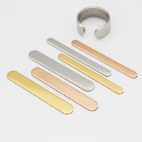 Picture of 304 Stainless Steel Blank Stamping Tags Metal Strips For DIY Open Rings Making Jewelry Findings Rectangle Multicolor Polished Two Sides