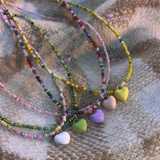 Immagine di Acrilato Stile Bohemien Collana di Perline Multicolore Cuore Smalto 40cm Lunghezza, 1 Pz