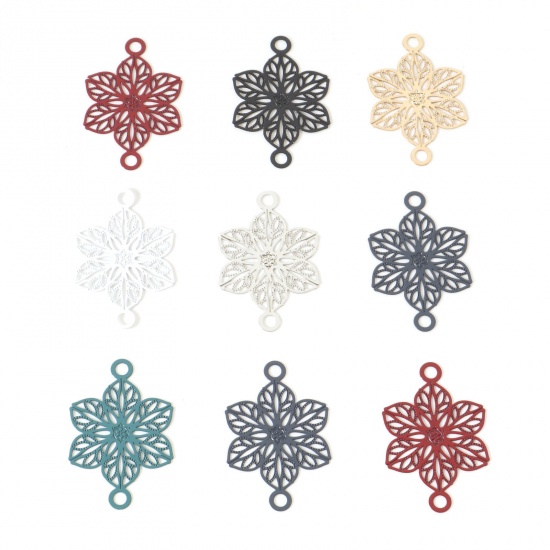 Picture of Iron Based Alloy Filigree Stamping Connectors Flower Multicolor Painted 3cm x 2cm