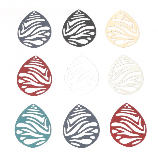 Picture of Iron Based Alloy Filigree Stamping Pendants Multicolor Drop 4.5cm x 3.6cm