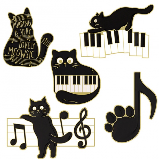 Picture of Cute Pin Brooches Cat Animal Musical Note Multicolor Enamel