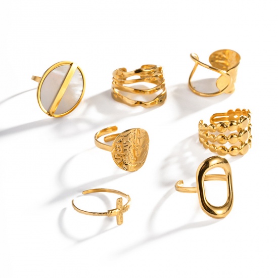 Immagine di Ipoallergenico Semplice & Casual Retrò 18K Oro riempito 304 Acciaio Inossidabile Aperto Ovale Anello Unisex Festa 1 Pz
