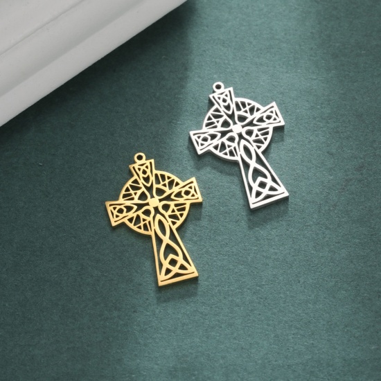 Picture of 304 Stainless Steel Pendants Multicolor Cross 30mm x 20mm