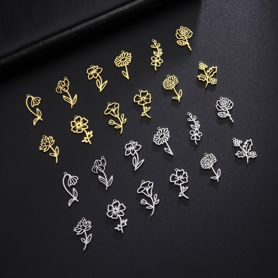 Picture of 304 Stainless Steel Charms Multicolor Flower 13mm x 17mm