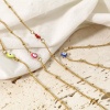 Immagine di 304 Acciaio Inossidabile Religione Catena Singolare Cavigliere Oro Placcato Multicolore Smalto a Doppia Faccia Tondo Malocchio 21.5cm lunghezza, 1 Pz