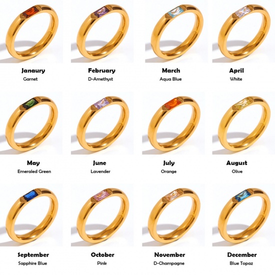 Immagine di Ecologico Minimalista Squisito 18K Oro riempito 304 Acciaio Inossidabile & Zircone Cubico Non Regolabile Rettangolo Anello Per Donne Anniversario 1 Pz