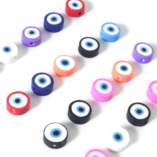 Picture of Polymer Clay Religious Beads Round Multicolor Evil Eye Pattern About 10mm Dia