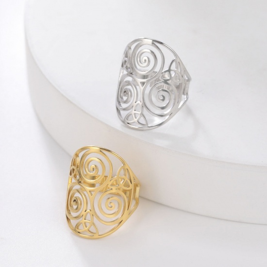 Immagine di 304 Acciaio Inossidabile Elegante Aperto Regolabile Anello Multicolore Nodo Celtico Spirale 17.3mm (taglia di US: 7), 1 Pz