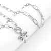 Immagine di 304 Acciaio Inossidabile Elegante Catena a Graffetta Collana Tono Argento Cuore Fiore 50cm Lunghezza, 1 Pz
