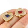Bild von Kupfer Valentinstag Charms Vergoldet Herz Micro Pave Bunt Kubischer Zirkon 22mm x 17mm, 1 Stück