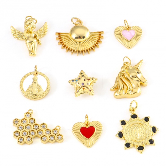 Immagine di Rame Charms Oro Placcato Rosso Cavallo Angelo Trasparente Cubic Zirconiae 1 Pz