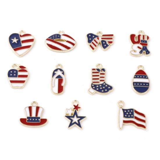 Picture of Zinc Based Alloy Sport Charms Gold Plated Red & Blue Flag Of The United States Enamel