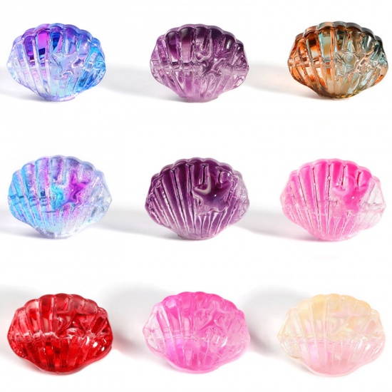Picture of Lampwork Glass Beads Shell Multicolor Gradient Color About 16.4mm x 12.8mm