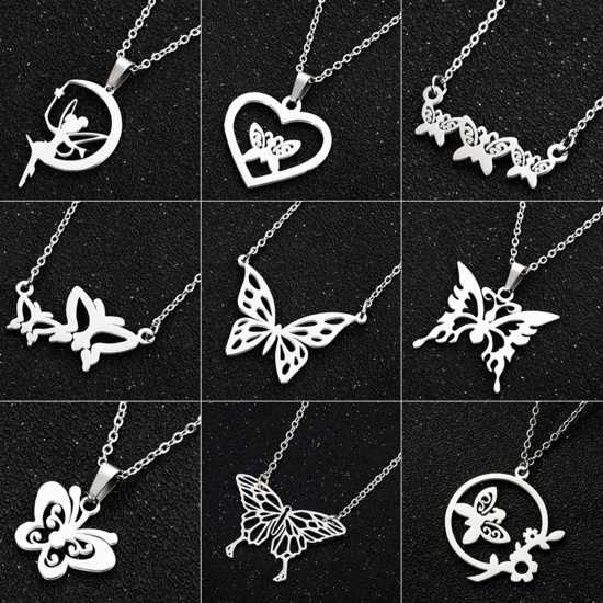 Picture of 304 Stainless Steel Insect Link Cable Chain Necklace Multicolor Butterfly Animal Fairy 45cm(17 6/8") long