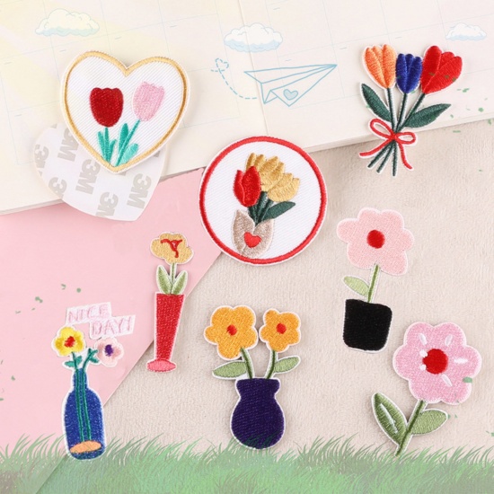 Bild von Terylen Stickerei Selbstklebende Aufnäher Applikationen DIY Scrapbooking Handwerk Bunt Blumen 1 Stück