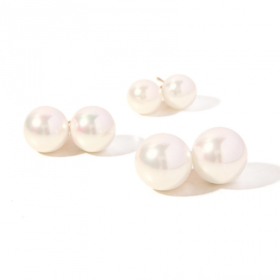 Picture of Hypoallergenic Retro Elegant 18K Real Gold Plated 304 Stainless Steel & Natural Pearl Ball Ear Post Stud Earrings For Women Anniversary