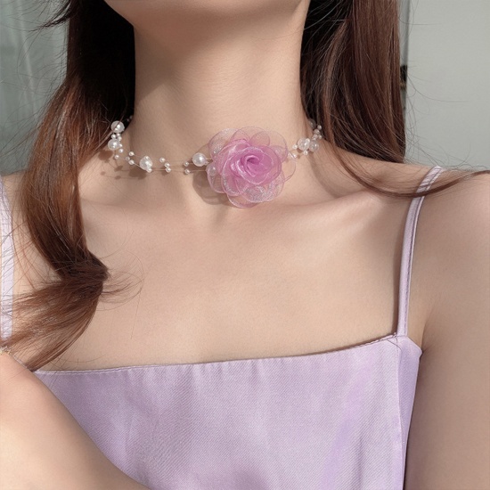 Picture of Gauze Wedding Choker Necklace Multicolor Flower