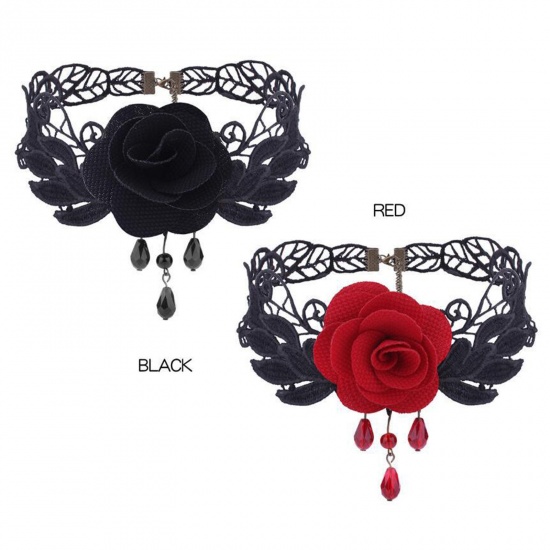 Picture of Velvet Style Of Royal Court Character Choker Necklace Multicolor Flower Drop