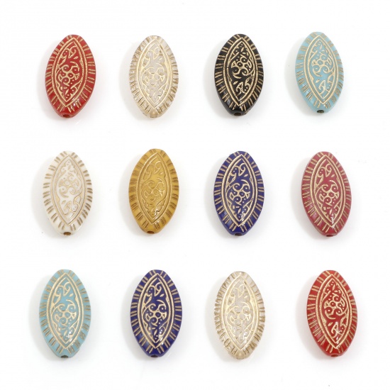 Picture of Acrylic Retro Beads For DIY Charm Jewelry Making Multicolor Football Carved Pattern About 19mm x 11mm