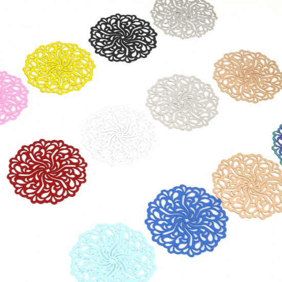 Picture of Iron Based Alloy Filigree Stamping Connectors Flower Multicolor 3.4cm x 3.3cm