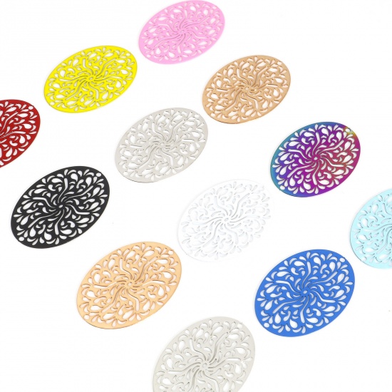 Picture of Iron Based Alloy Filigree Stamping Connectors Oval Multicolor 3.1cm x 2.1cm