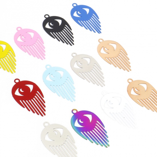Picture of Iron Based Alloy Filigree Stamping Pendants Multicolor Eye Tassel 3cm x 1.6cm