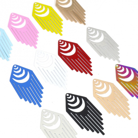 Picture of Iron Based Alloy Filigree Stamping Pendants Multicolor Arc Tassel 3.8cm x 1.8cm