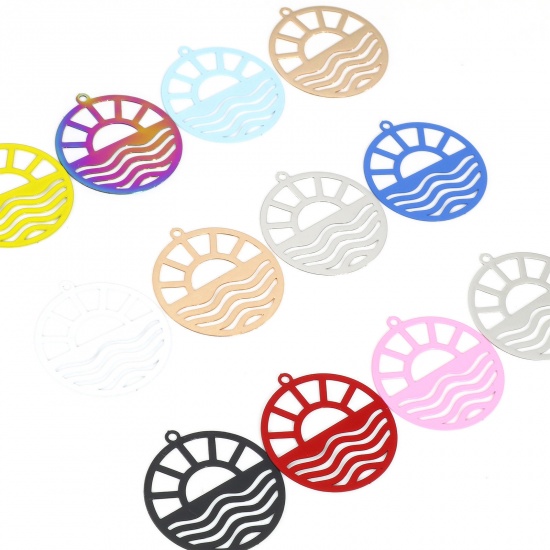 Picture of Iron Based Alloy Filigree Stamping Charms Multicolor Round Sun 29mm x 26mm