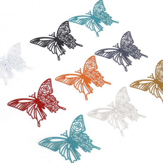 Picture of Iron Based Alloy Insect Filigree Stamping Pendants Multicolor Butterfly Animal Rose Flower 4cm x 3.1cm