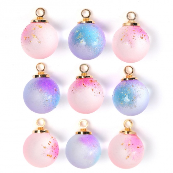 Picture of Zinc Based Alloy & Lampwork Glass Charms Multicolor Ball Gradient Color 12mm Dia.