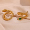 Picture of Eco-friendly Vacuum Plating Retro Stylish 18K Real Gold Plated 304 Stainless Steel & Cubic Zirconia Open Adjustable Snake Animal Rings For Women Birthday