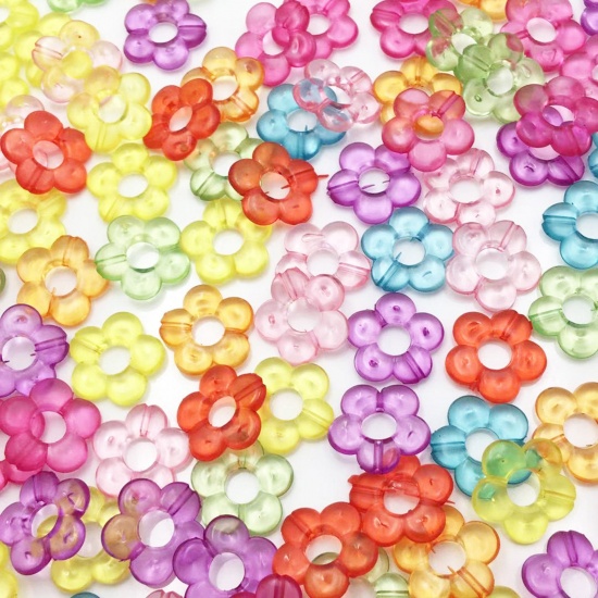 Picture of Acrylic Beads For DIY Charm Jewelry Making Single Hole Multicolor Transparent Flower About 19mm x 19mm