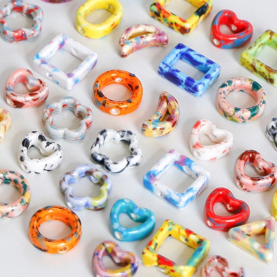 Bild von Keramik Perlen für die Herstellung von DIY-Charme-Schmuck Geometrie Bunt Hohl 10 Stück