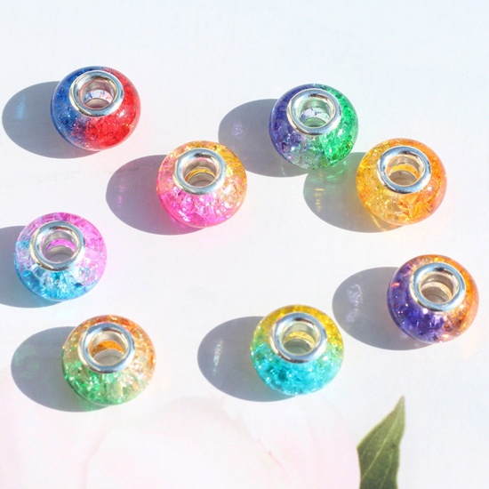 Bild von Harz Charm-Perlen mit großem Loch im europäischen Stil Bunt Rund Spalte Farbverlauf 14mm D., Loch: Ca. 5mm, 20 Stück