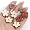 Bild von Holz Ethnisch Knöpfe für Aufnähen Scrapbooking 2 Löcher Blumen Zufällig Mix Mit zufälligen Muster 50 Stück