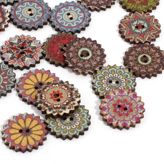 Picture of Wood Ethnic Sewing Buttons Scrapbooking 2 Holes Flower At Random Color At Random