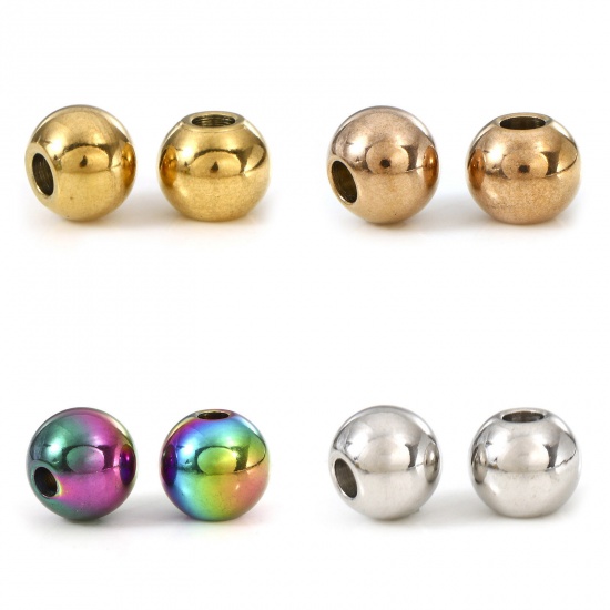 Bild von Umweltfreundlich 201 Edelstahl Perlen für die Herstellung von DIY-Charme-Schmuck Rund Bunt Poliert 6mm D., 10 Stück