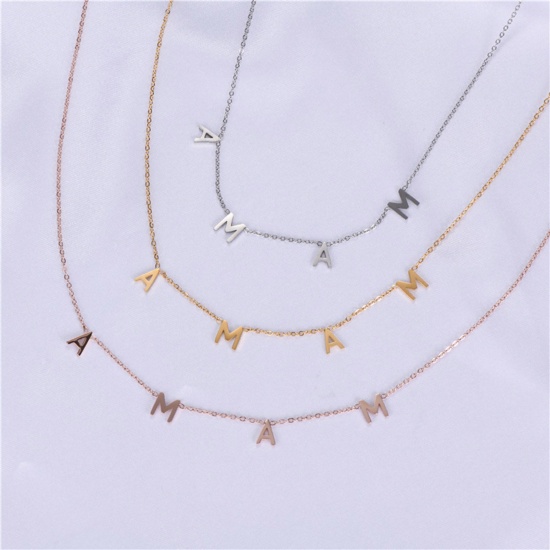Picture of Eco-friendly 304 Stainless Steel Mother's Day Link Cable Chain Necklace Multicolor Message " Mama " 42cm(16 4/8") long