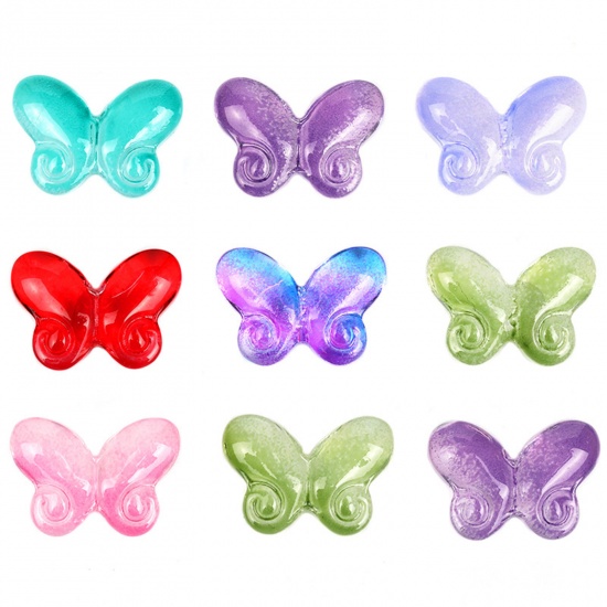 Picture of Lampwork Glass Insect Beads For DIY Charm Jewelry Making Butterfly Animal Multicolor Gradient Color About 14.5mm x 10.2mm